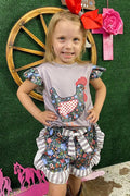 Grey Multi Color Chicken Floral Printed set
