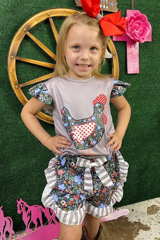 Grey Multi Color Chicken Floral Printed set