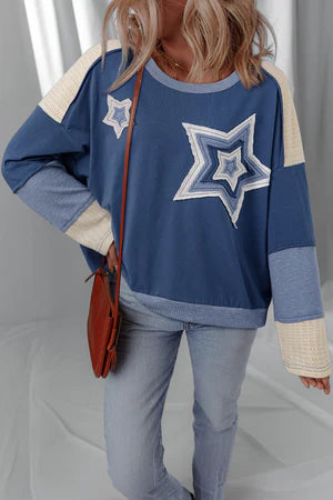 MIDNIGHT STARS DARK BLUE COLORBLOCK LONG SLEEVE TOP