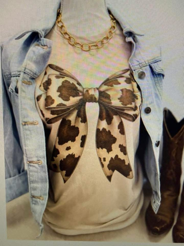 Cow Print Bow Tee