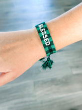 Load image into Gallery viewer, &quot;Blessed&quot; Green Buffalo Plaid Woven Bracelet
