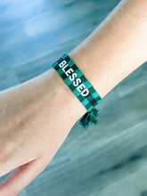 Load image into Gallery viewer, &quot;Blessed&quot; Green Buffalo Plaid Woven Bracelet
