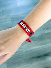 Load image into Gallery viewer, &quot;Blessed&quot; Red Buffalo Plaid Woven Bracelet
