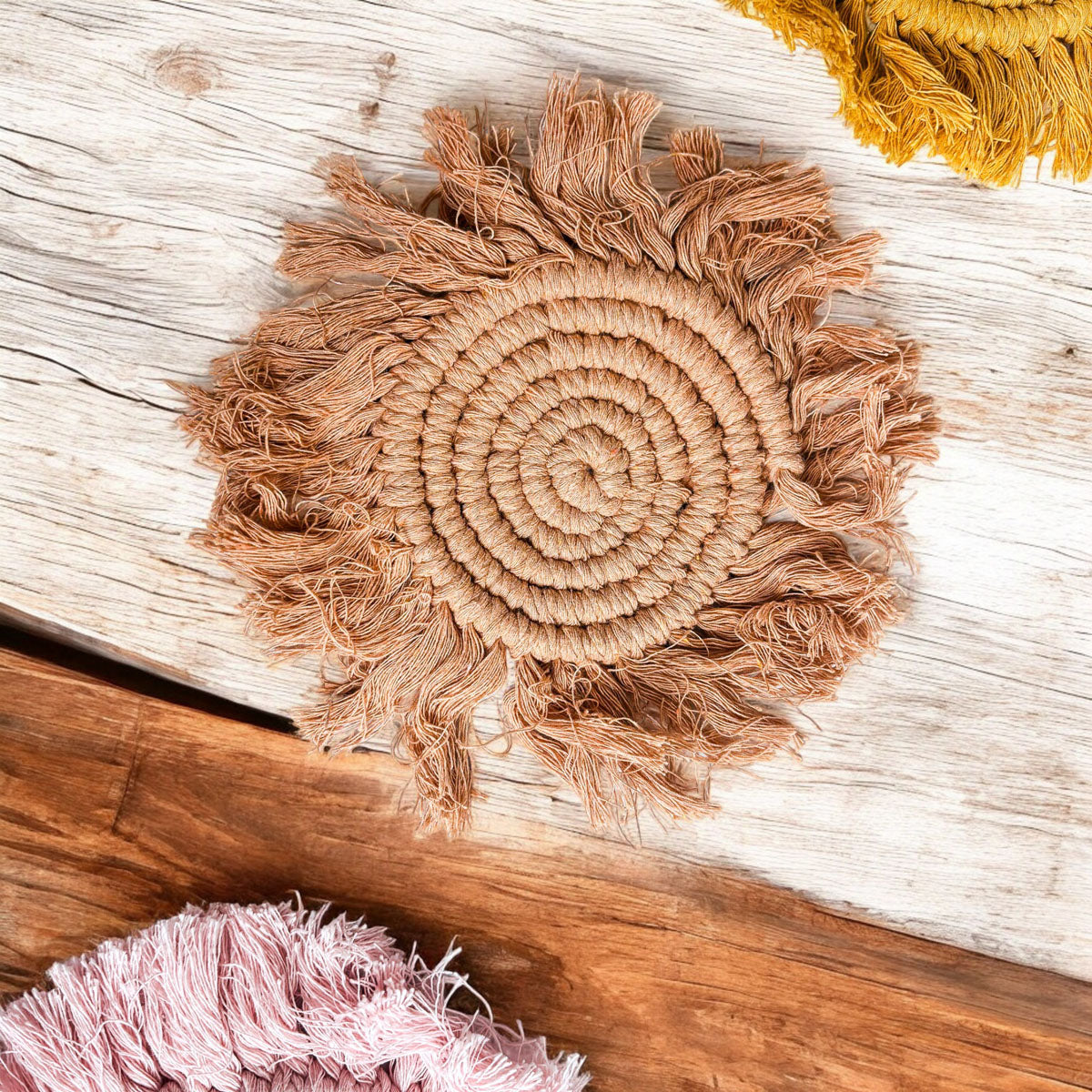 Pastel Braided Tassel Coasters