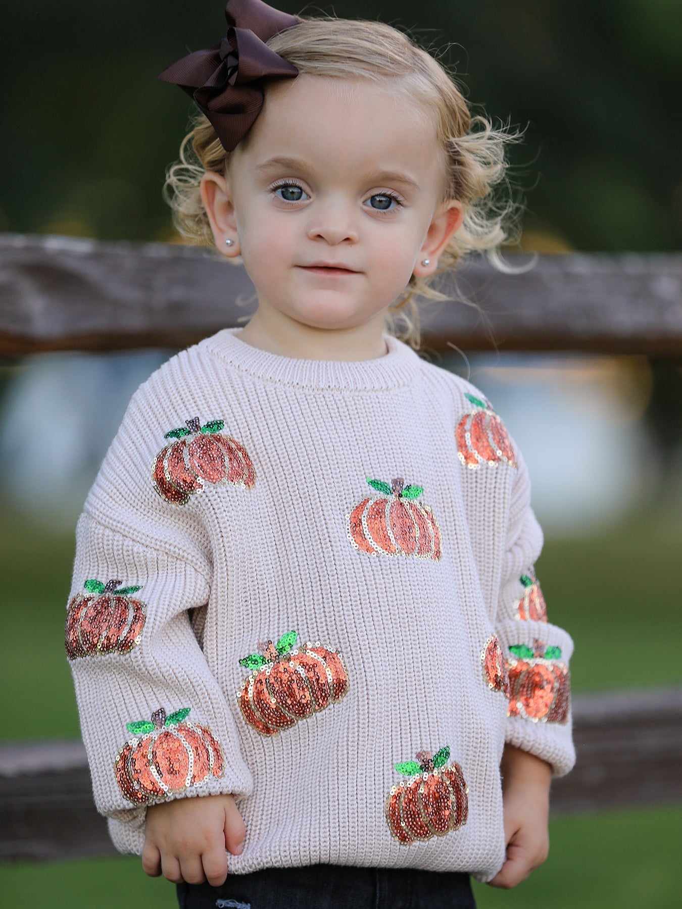 Thanksgiving Pumpkin Sequin Sweater – Beige, Perfect for Fall Rylee Faith Designs