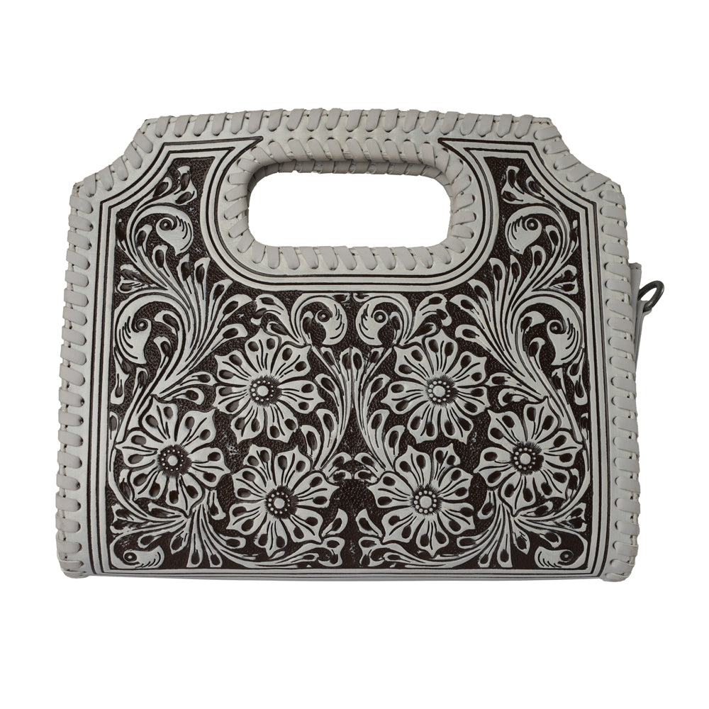 Handtooled Alma Medium Handbag - Ivory Dust Myra USA