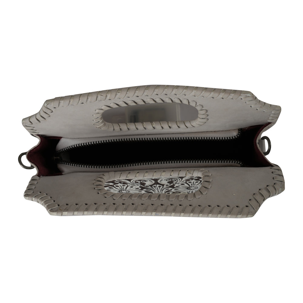 Handtooled Alma Medium Handbag - Ivory Dust Myra USA