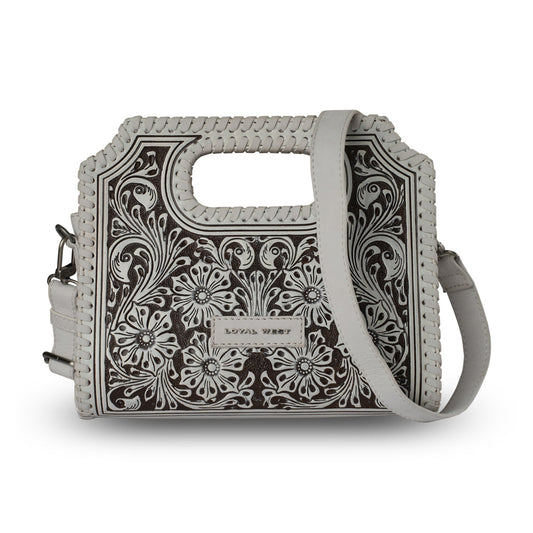 Handtooled Alma Medium Handbag - Ivory Dust Myra USA