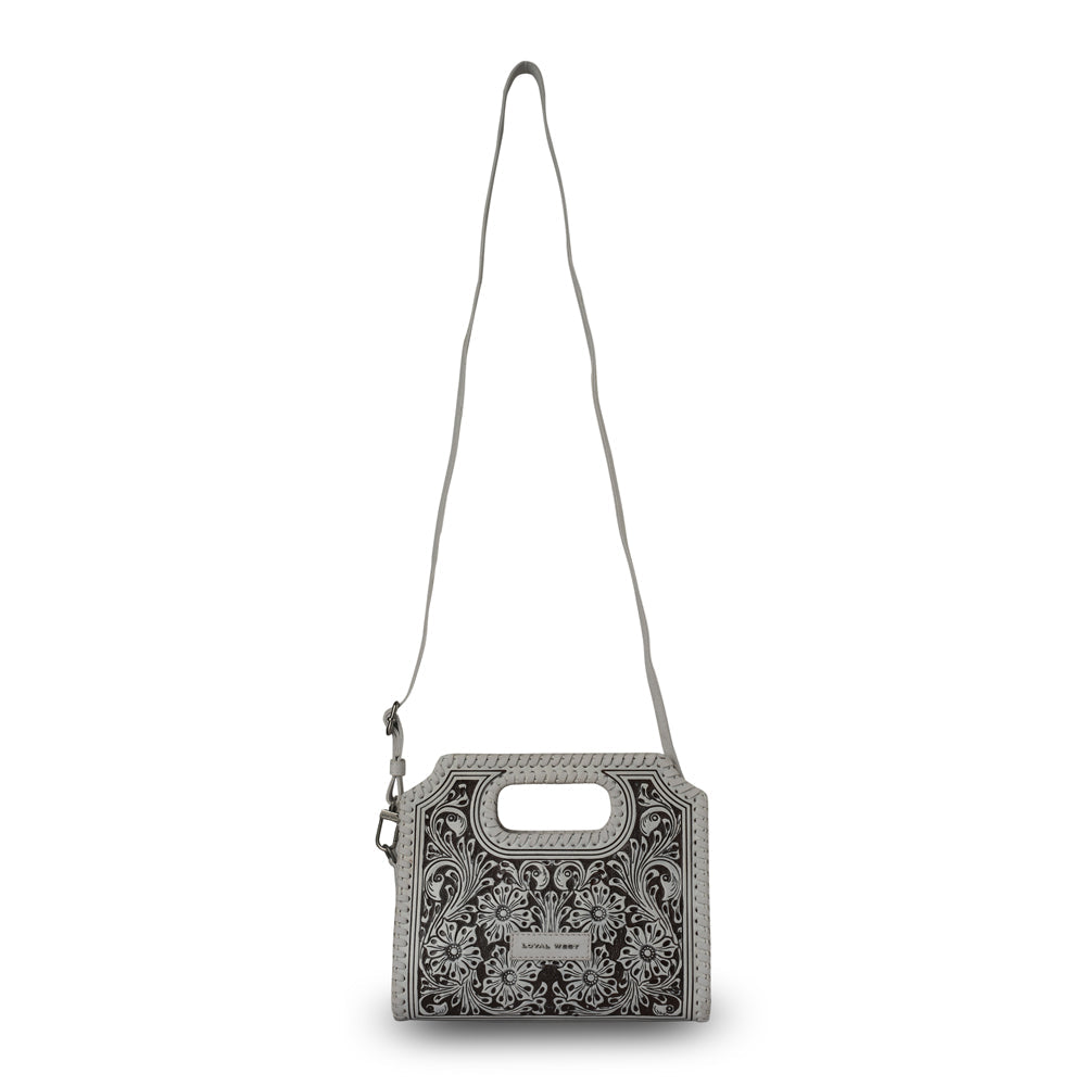 Handtooled Alma Medium Handbag - Ivory Dust Myra USA