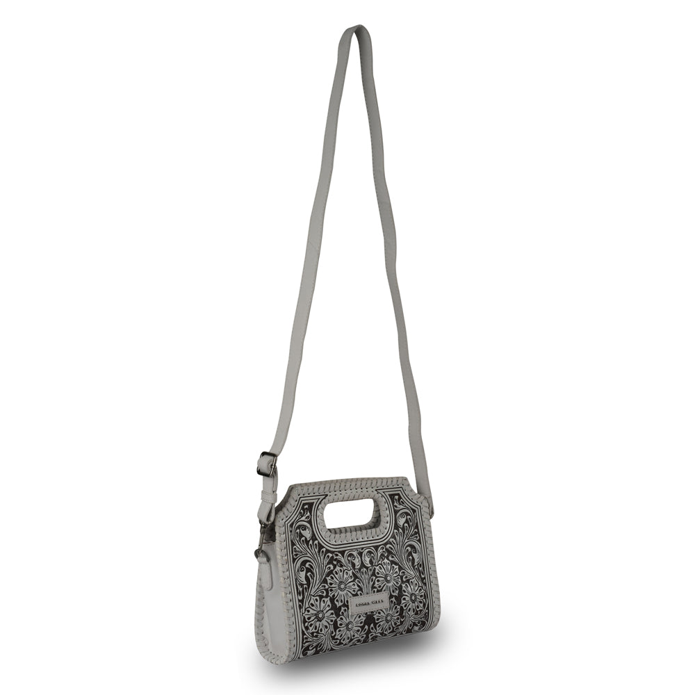 Handtooled Alma Medium Handbag - Ivory Dust Myra USA