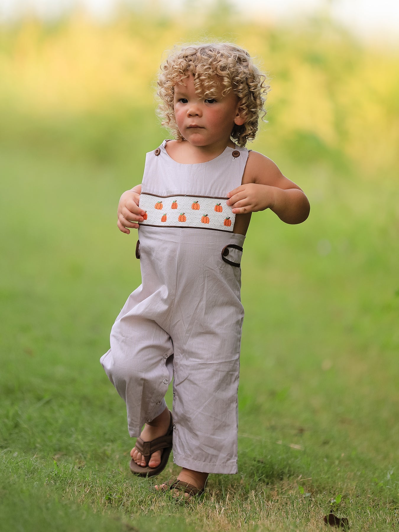 Fall Halloween & Thanksgiving  Pumpkin Smock Embroidered Boys Romper Rylee Faith Designs