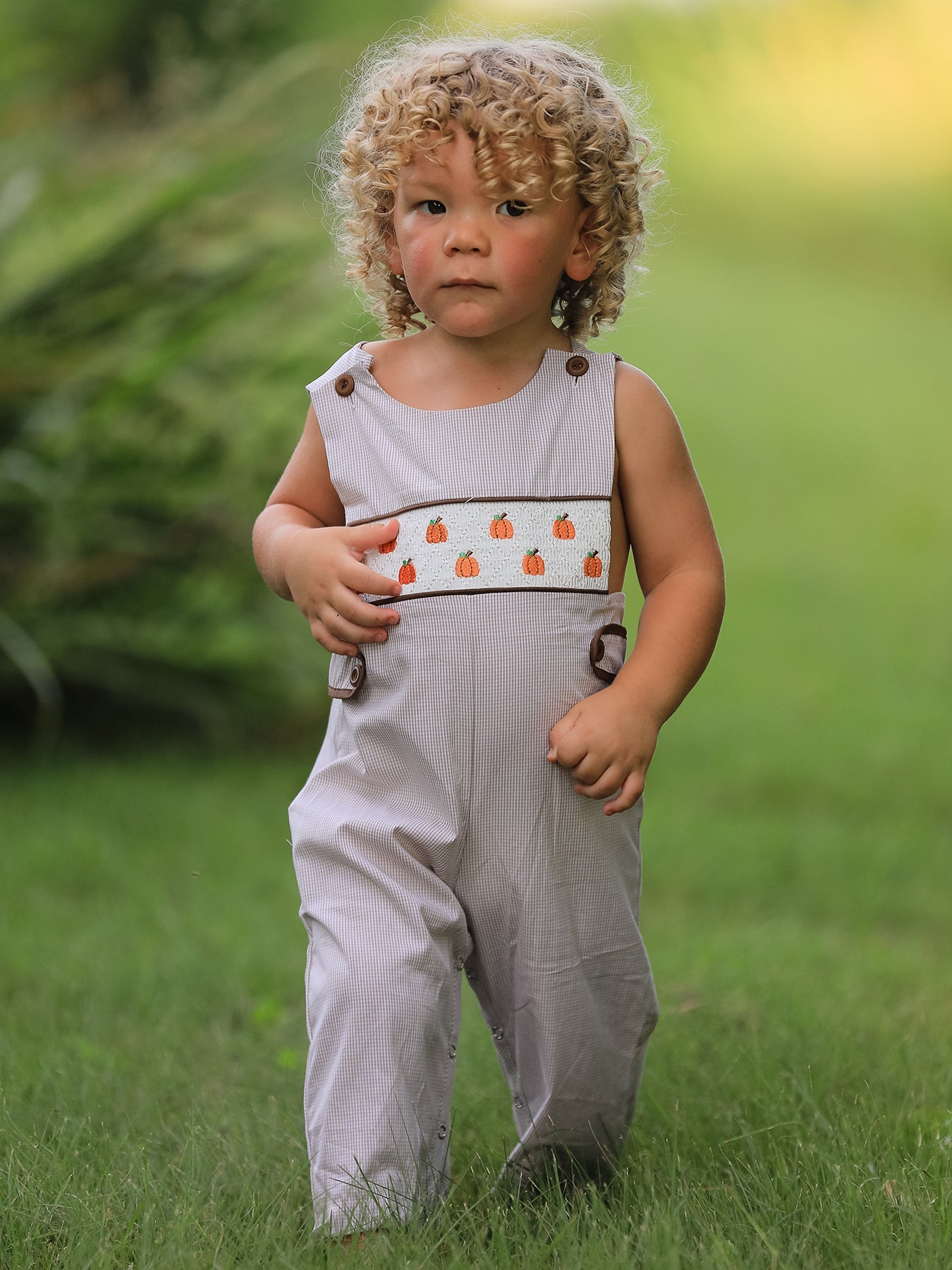 Fall Halloween & Thanksgiving  Pumpkin Smock Embroidered Boys Romper Rylee Faith Designs