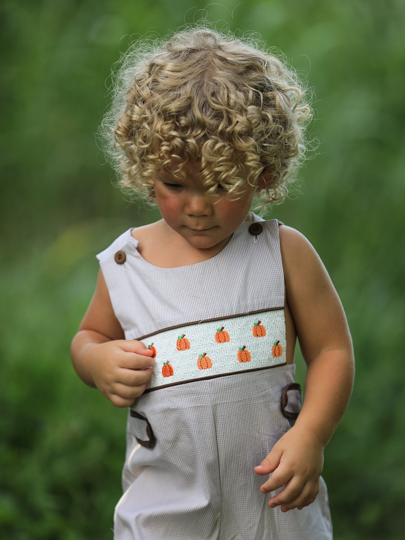 Fall Halloween & Thanksgiving  Pumpkin Smock Embroidered Boys Romper Rylee Faith Designs
