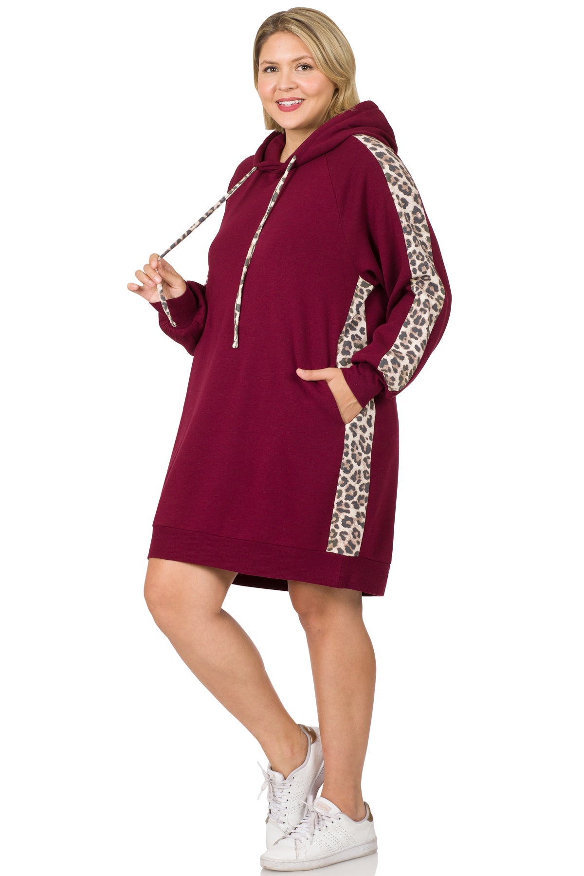 Relaxed Fit Leopard Panel Hoodie Dress