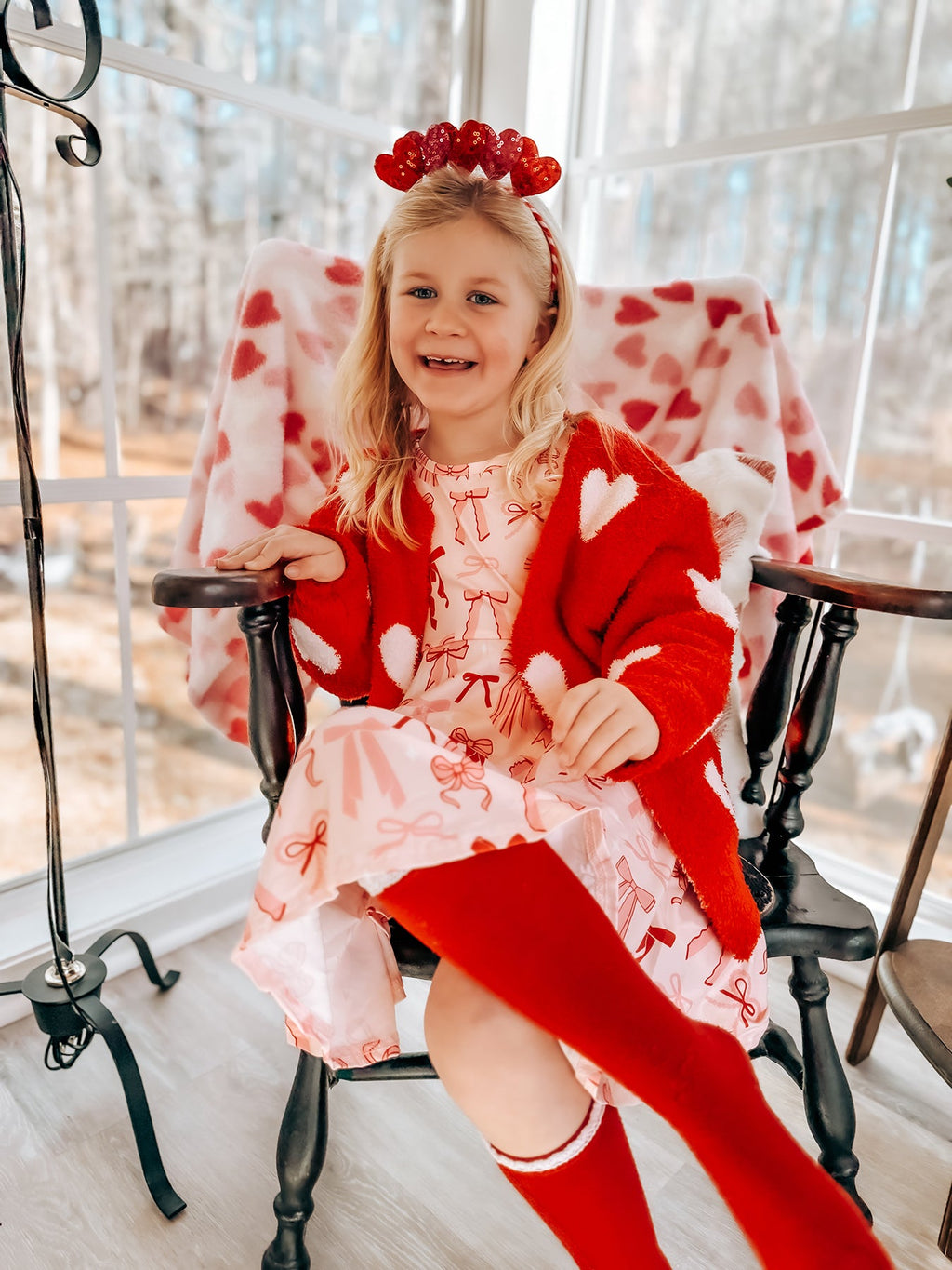 Toddler Girls Valentine Bow Print Long Sleeves Dress