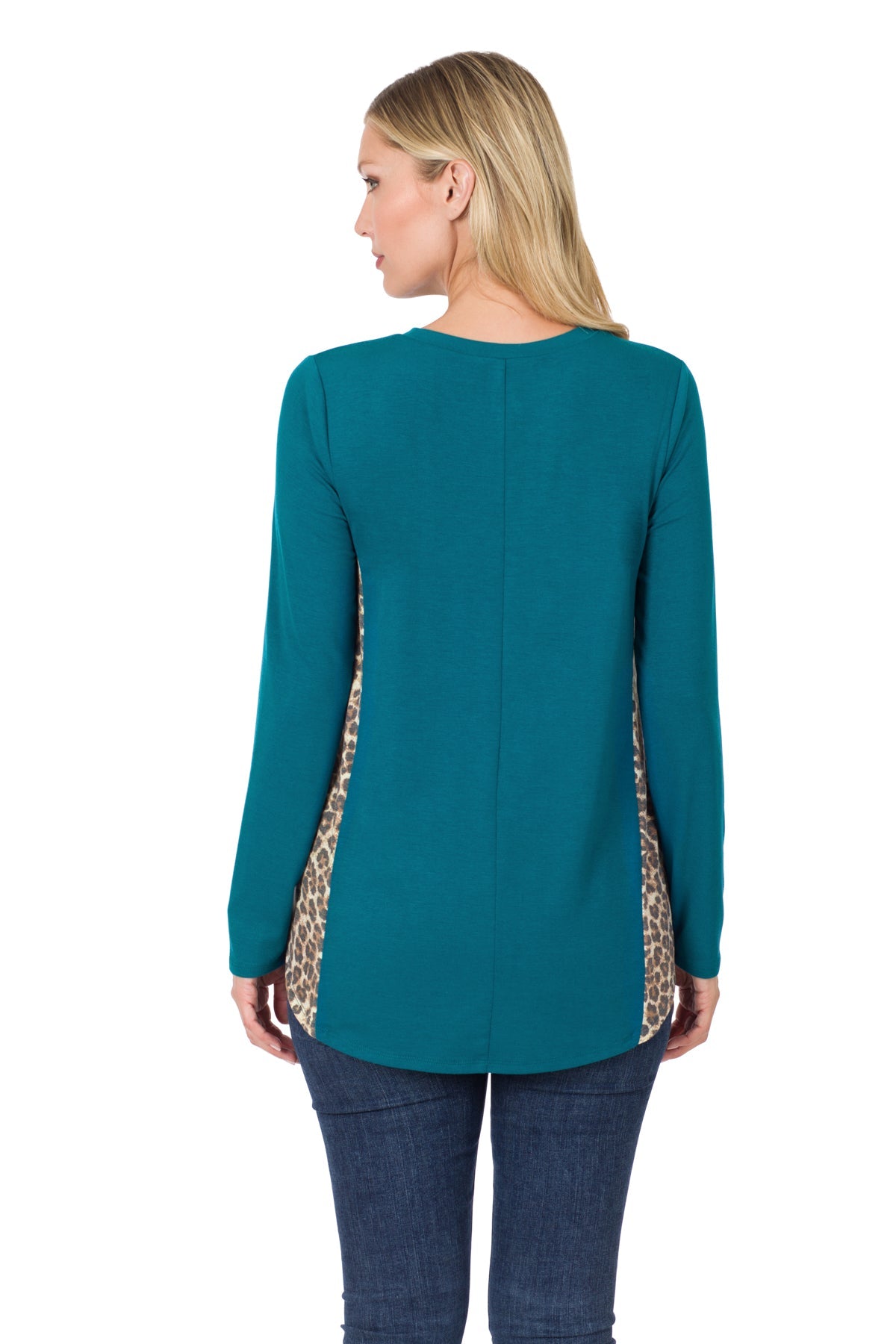 Side Panel Leopard Front Pocket Top - Teal