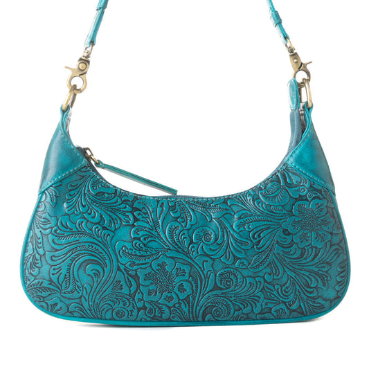 Myra Heritage Vine Embossed Leather Bag for Women in turquoise with shoulder strap Myra USA