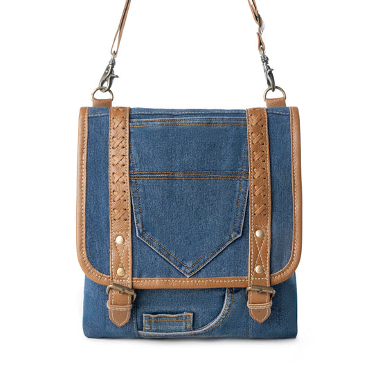 Myra Dustrider upcycled canvas vintage style Concealed-Carry bag for Women in denim blue with leather Myra USA