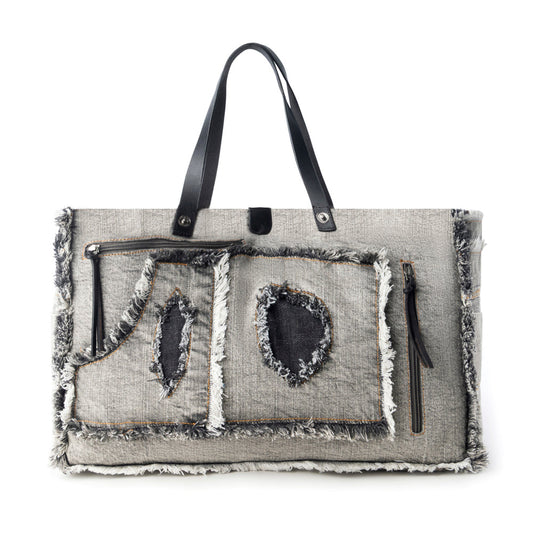 Myra Frayed Frontier Western denim Tote Bag for Women in denim black with fringe detail Myra USA