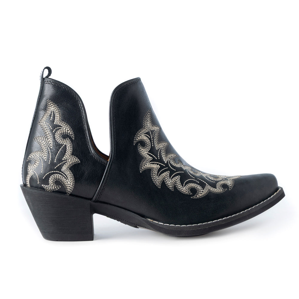 Myra Tempest Embroidered Cowgirl Booties in Onyx for Women in Genuine Leather with Snip Toe Myra USA