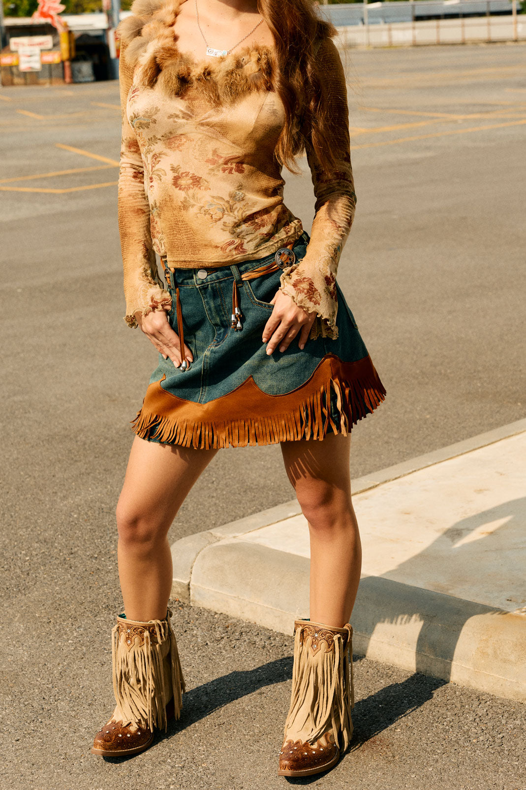Myra Nashville Nights Fringe Boots for Women in Ember, Handtooled Genuine Leather with Swarovski Stones Myra USA