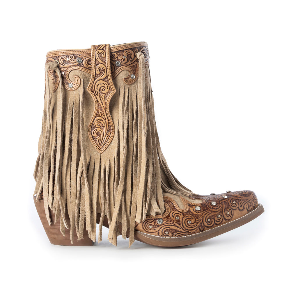 Myra Nashville Nights Fringe Boots for Women in Ember, Handtooled Genuine Leather with Swarovski Stones Myra USA