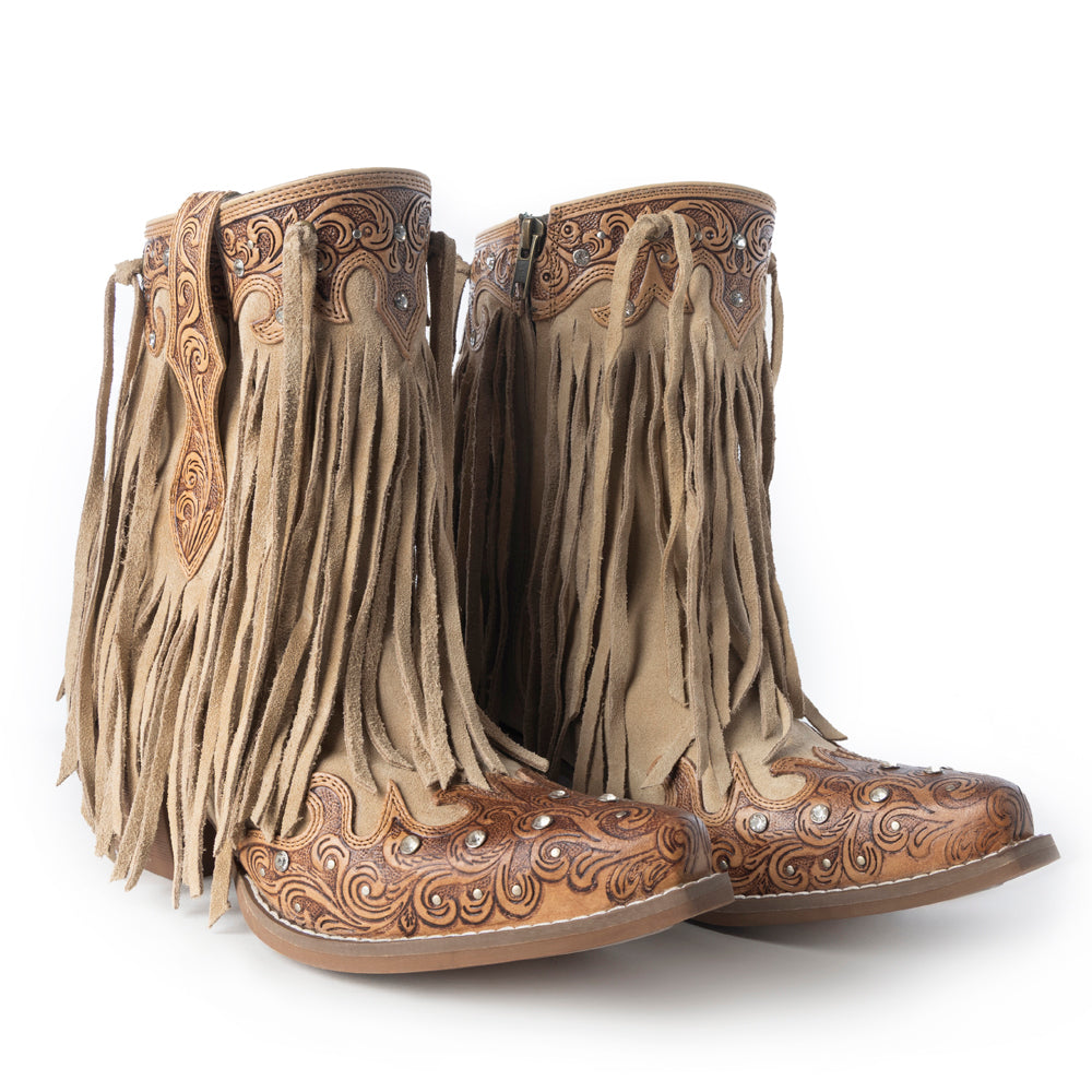 Myra Nashville Nights Fringe Boots for Women in Ember, Handtooled Genuine Leather with Swarovski Stones Myra USA