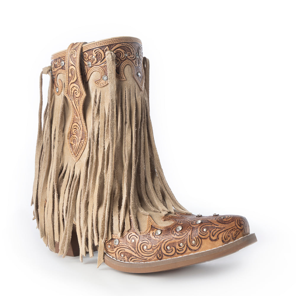 Myra Nashville Nights Fringe Boots for Women in Ember, Handtooled Genuine Leather with Swarovski Stones Myra USA