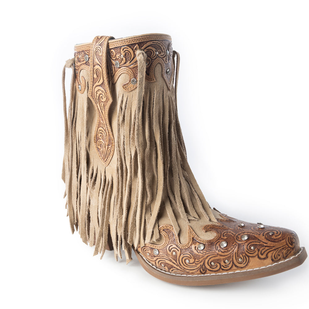 Myra Nashville Nights Fringe Boots for Women in Ember, Handtooled Genuine Leather with Swarovski Stones Myra USA