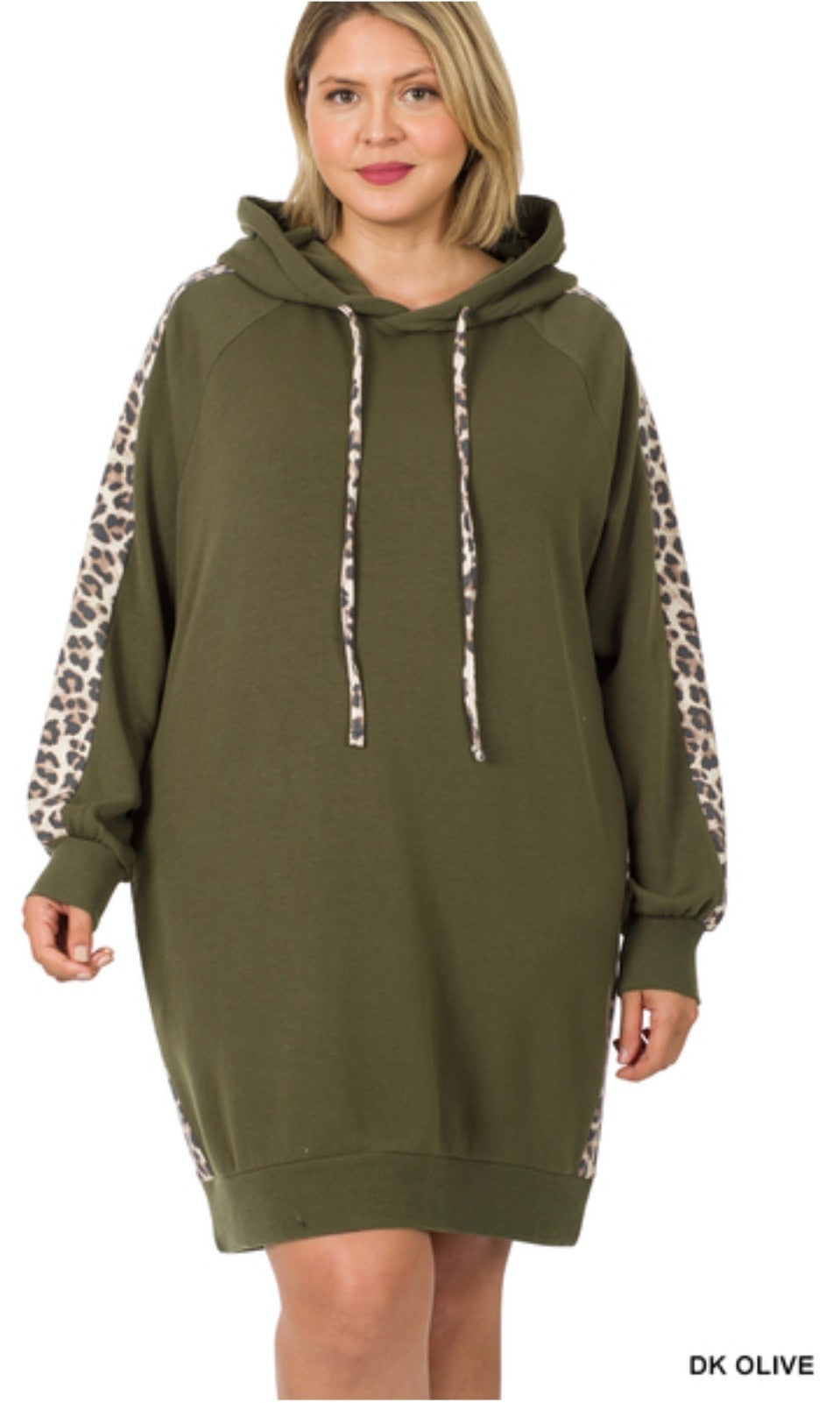 Relaxed Fit Leopard Panel Hoodie Dress