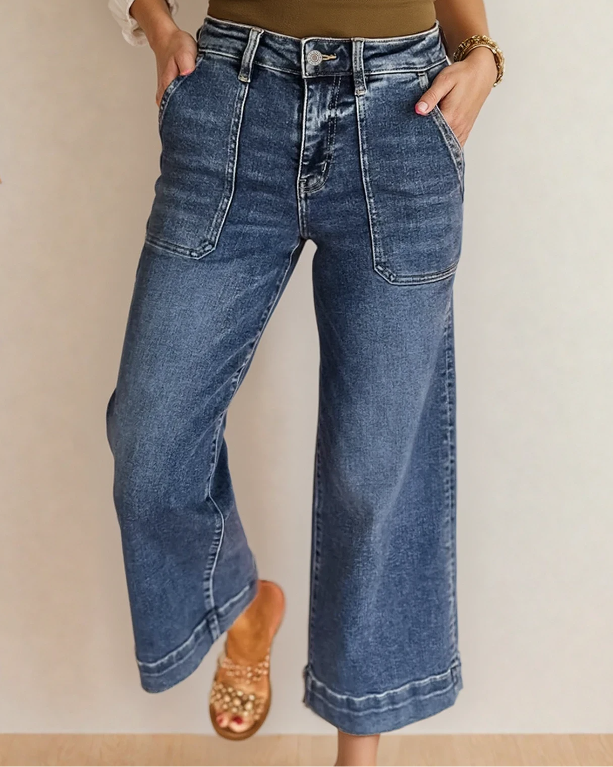 Willow Cropped High Rise Wide Leg Jeans - Dark Wash Indie & Co.