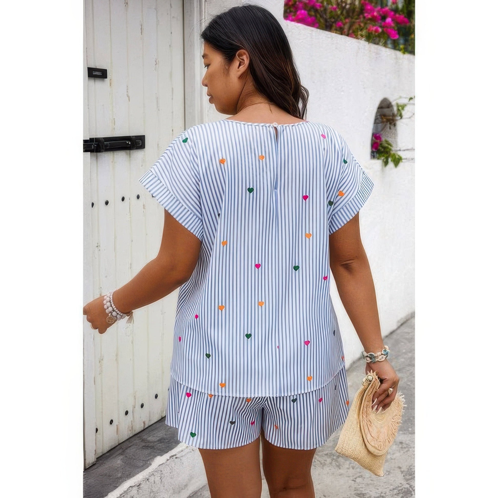 Plus Size Two Pieces Strip Hear Print Loose Sets Selvanelle