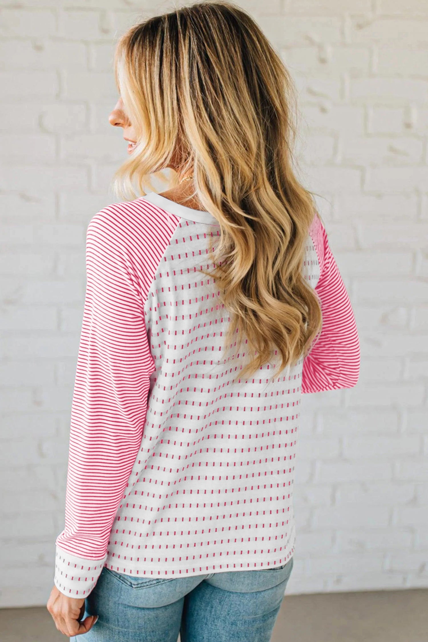 Rose Stripe Raglan Patchwork Long Sleeve Tee Wild and Free Boutique