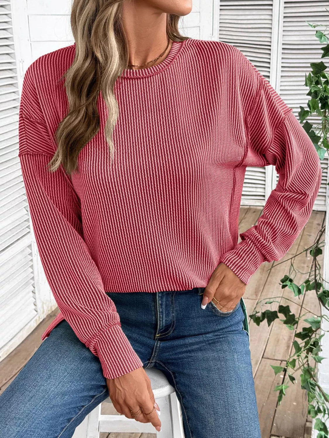 Side Slit Round Neck Sweatshirt
