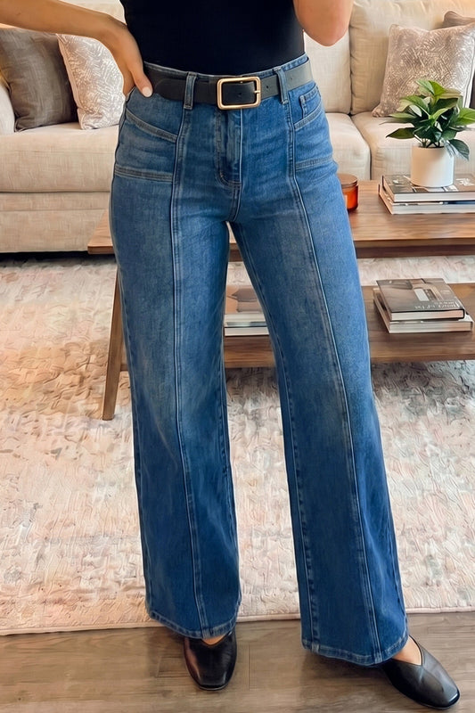 Yusra Seam Detail Shift Jeans Threaded Pear