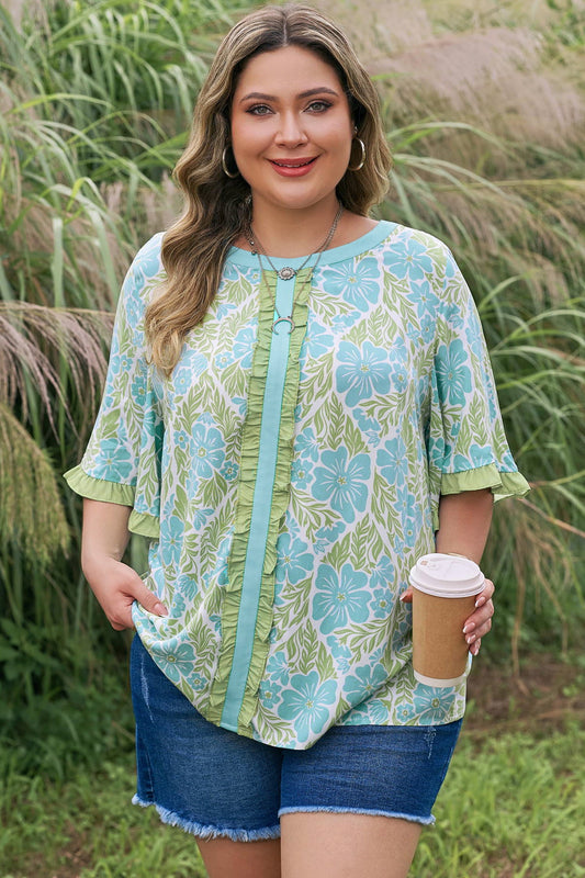 Elina Trim Short Sleeve PLUS Blouse Threaded Pear