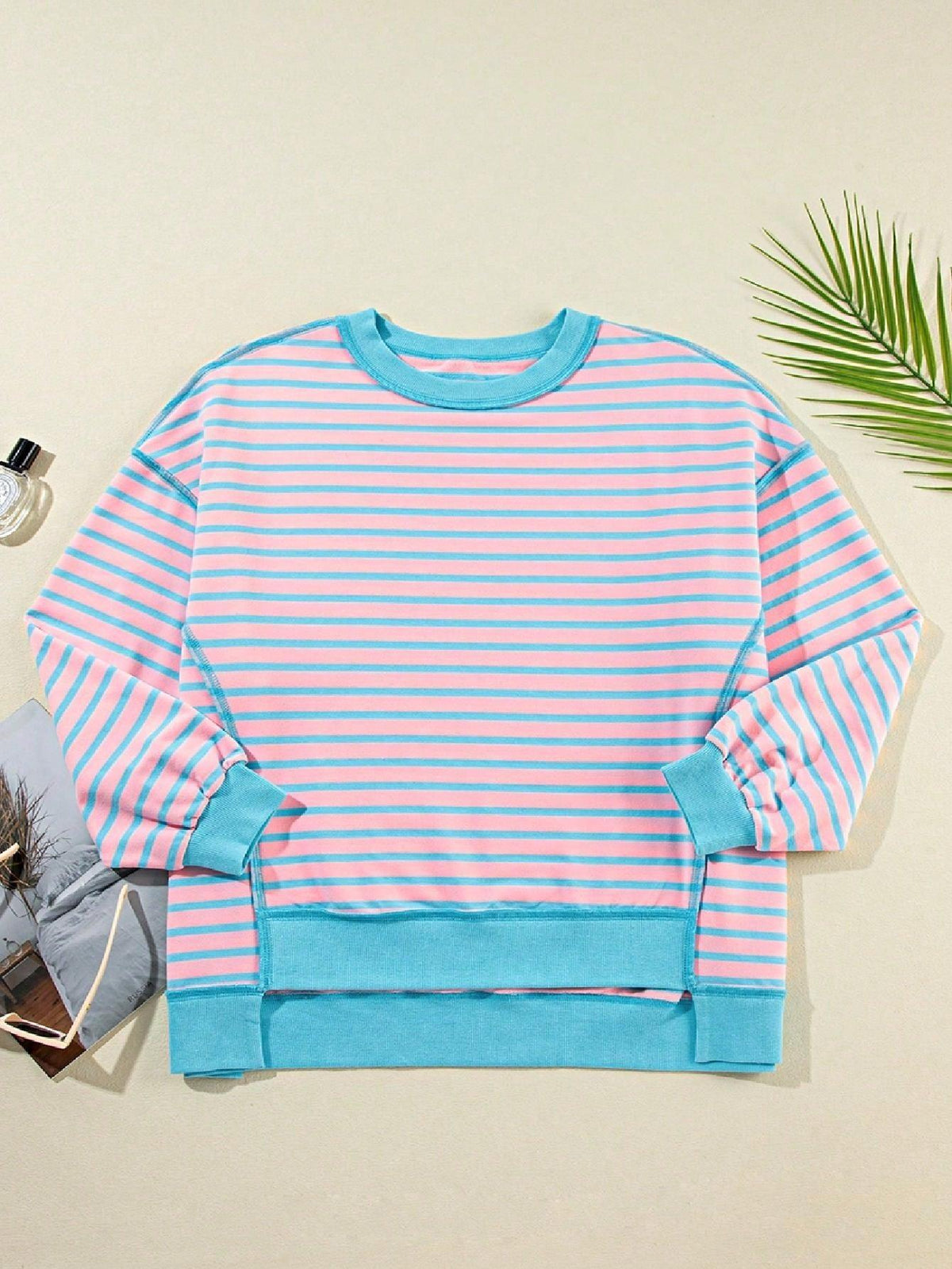 Boho Retro 90's Cotton Mix  Drop Shoulder Stripe Sweatshirt