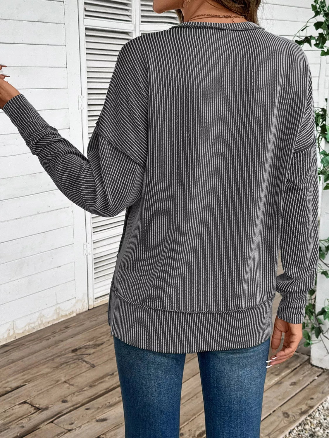 Side Slit Round Neck Sweatshirt