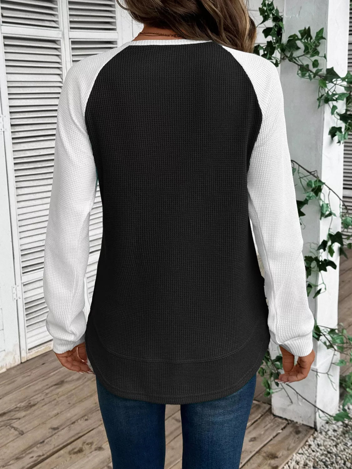 Waffle Knit Raglan Sleeve T-Shirt