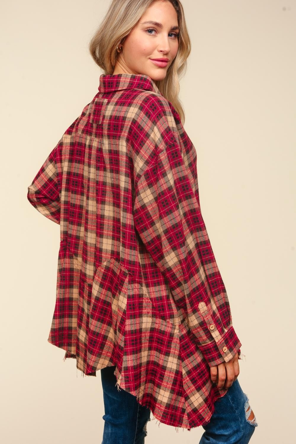 Haptics Plaid Button Down Sharkbite Shirt Creative Chaos Boutique