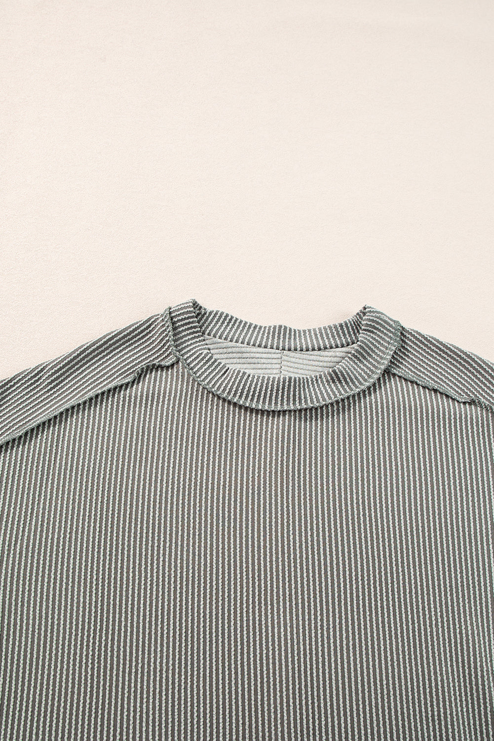 White Crinkle Rib Textured Knit Round Neck T Shirt