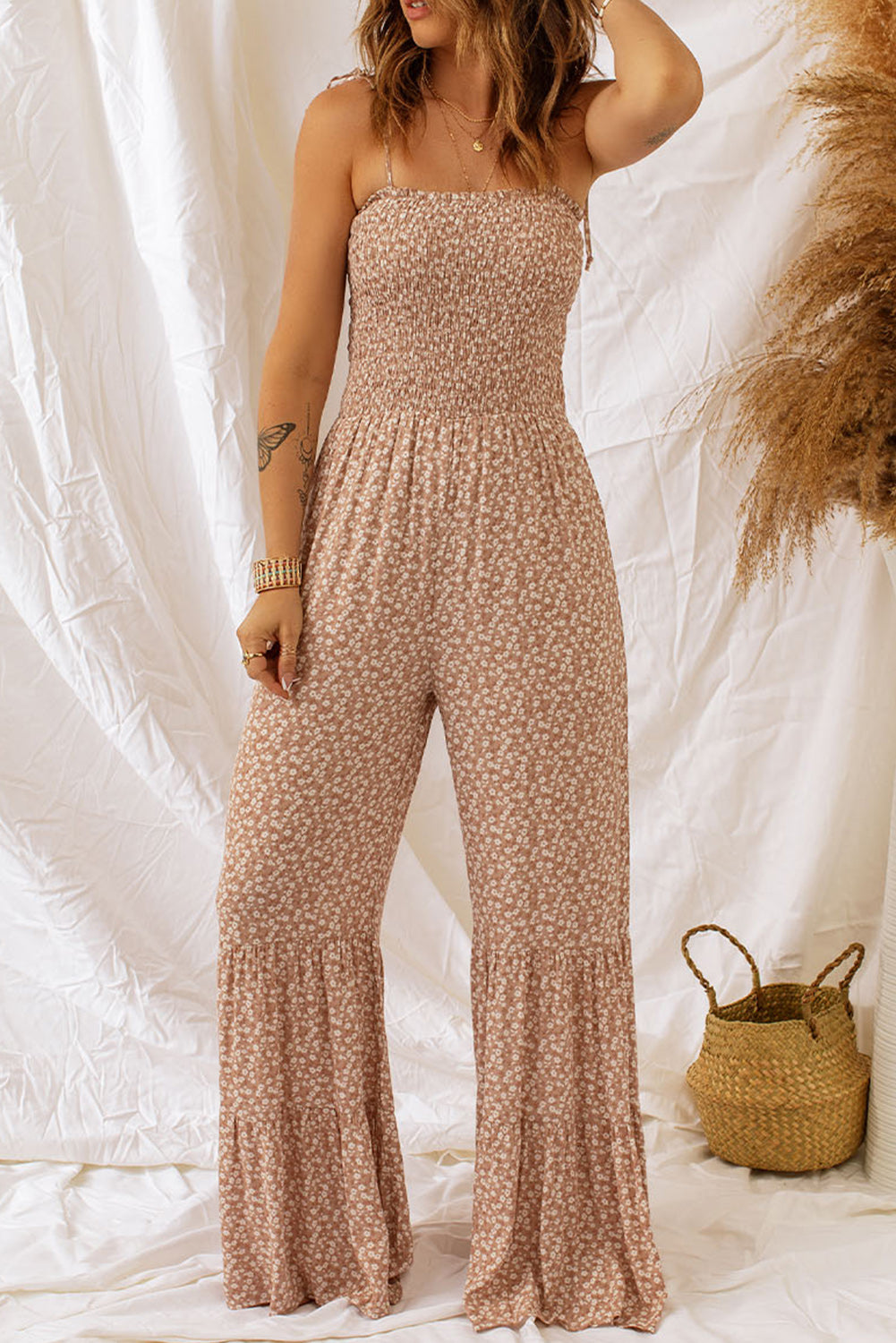 Floral Spaghetti Strap Smocked Wide Leg Jumpsuit Creative Chaos Boutique