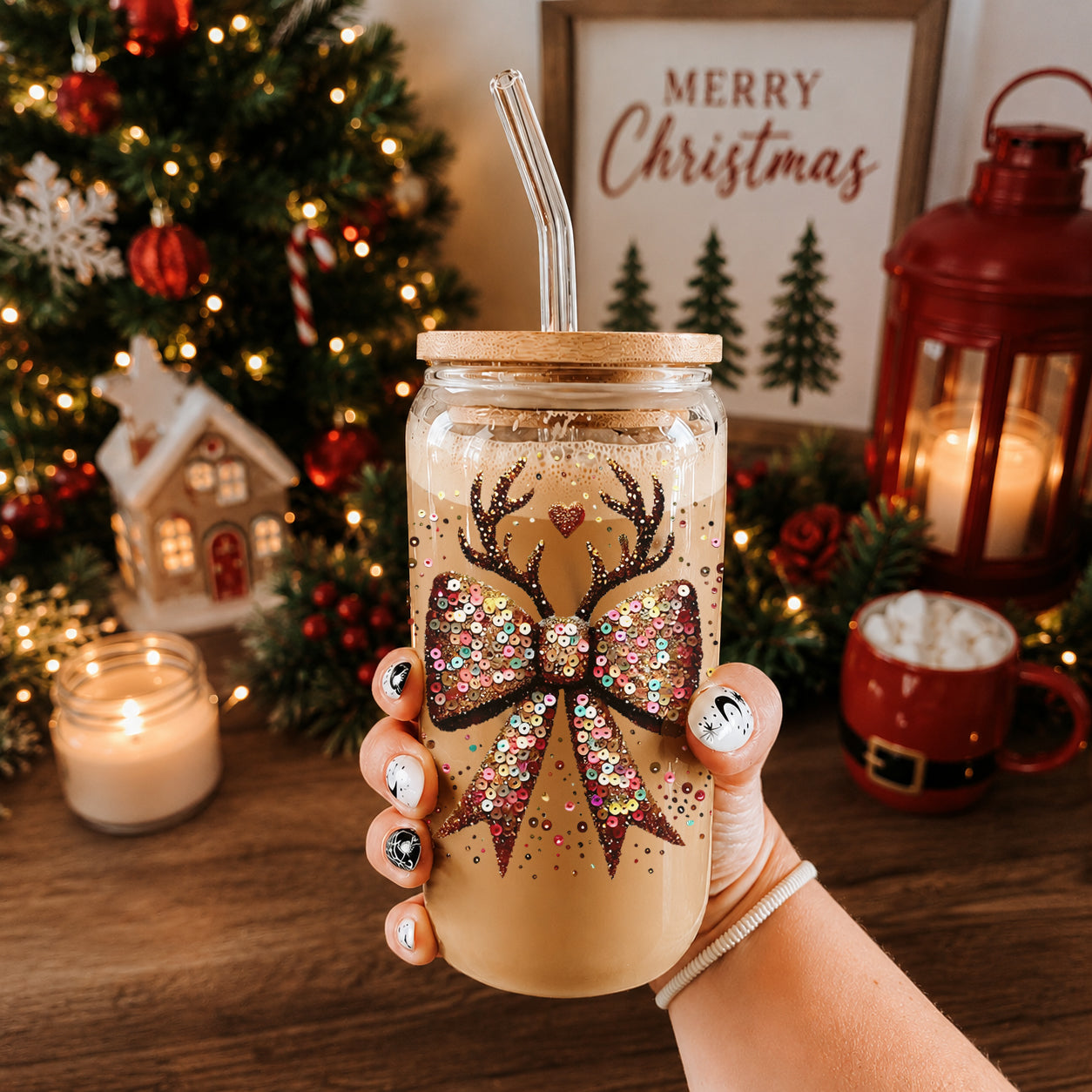 Sequin Bow Antlers 17oz