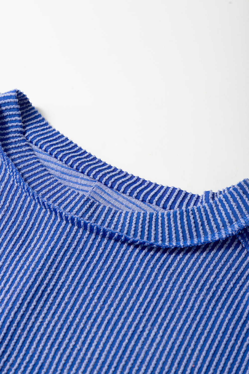 White Crinkle Rib Textured Knit Round Neck T Shirt