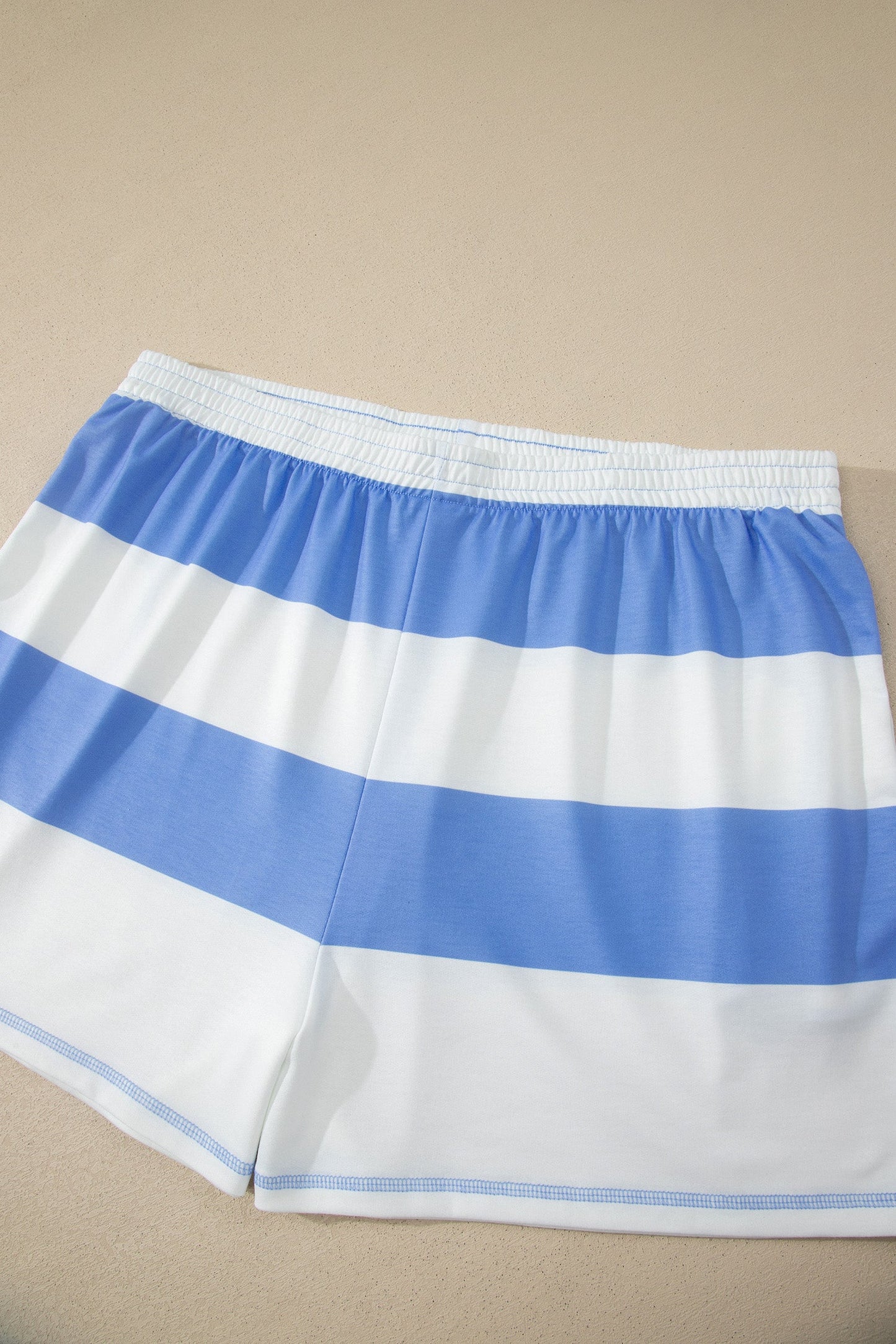 Sky Blue Stripe Drop Shoulder Zipped Collar T Shirt Plus Size Shorts Set Unique Oils