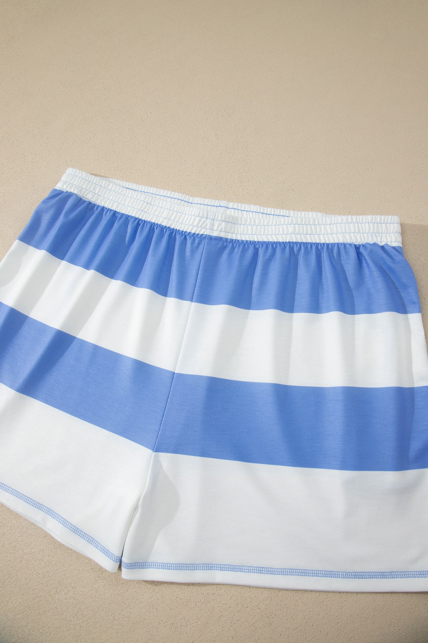 Sky Blue Stripe Drop Shoulder Zipped Collar T Shirt Plus Size Shorts Set Unique Oils
