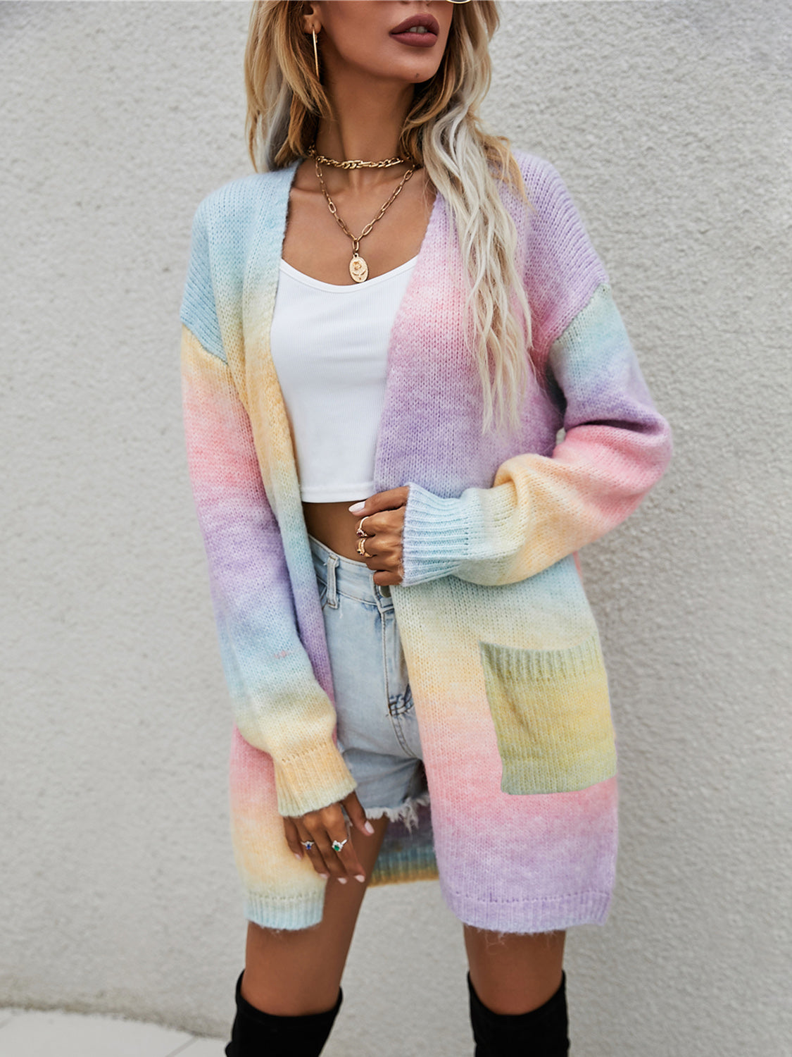 Angel Wings Full Size Pocketed Open Front Gradient Cardigan Creative Chaos Boutique
