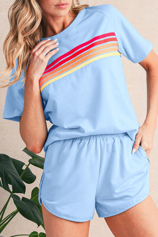 Beau Blue Colorful Striped Casual Tee Wild and Free Boutique