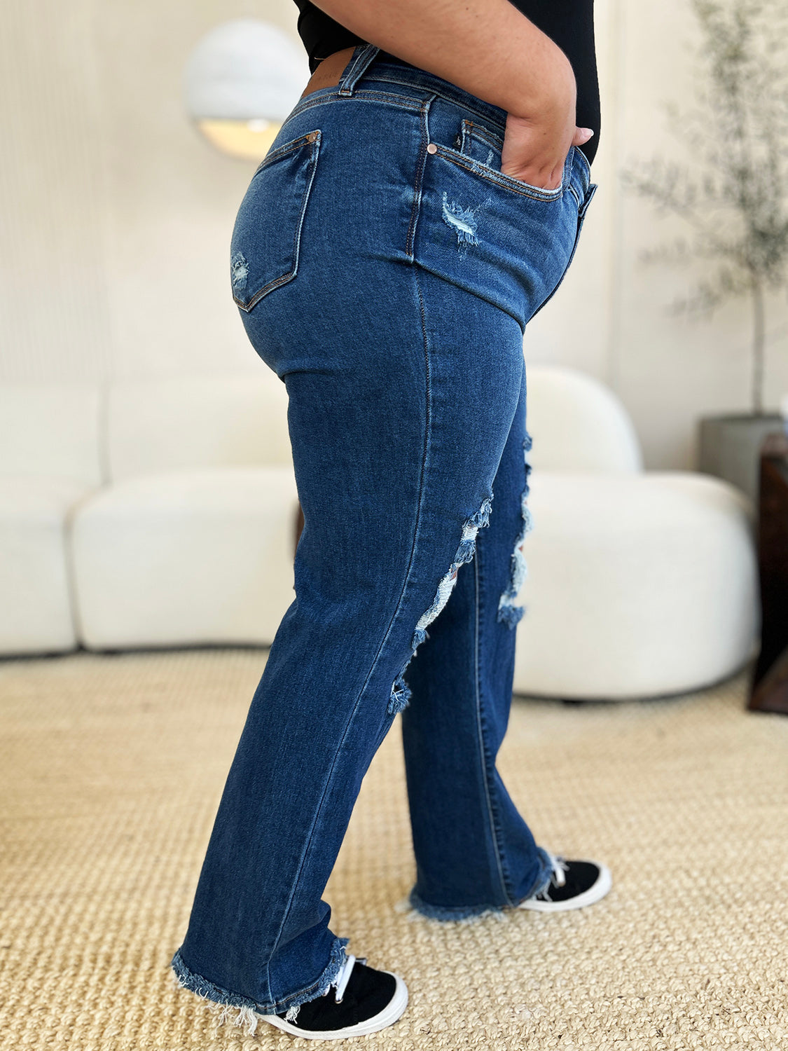 Judy Blue Full Size Mid Rise Distressed Raw Hem Jeans Creative Chaos Boutique