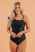 Asymmetric Ruffle Shoulder One Piece Swimsuit